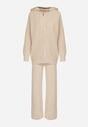 Beżowy Komplet z Wełną i Bawełną Szerokie Spodnie i Rozpinana Bluzka z Kapturem Reikania