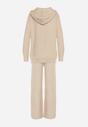 Beżowy Komplet z Wełną i Bawełną Szerokie Spodnie i Rozpinana Bluzka z Kapturem Reikania