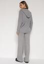 Ciemnoszary Komplet z Wełną i Bawełną Szerokie Spodnie i Rozpinana Bluzka z Kapturem Reikania