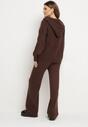 Brązowy Komplet z Wełną i Bawełną Szerokie Spodnie i Rozpinana Bluzka z Kapturem Reikania