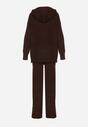 Brązowy Komplet z Wełną i Bawełną Szerokie Spodnie i Rozpinana Bluzka z Kapturem Reikania