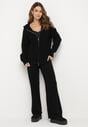 Czarny Komplet z Wełną i Bawełną Szerokie Spodnie i Rozpinana Bluzka z Kapturem Reikania