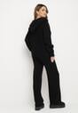 Czarny Komplet z Wełną i Bawełną Szerokie Spodnie i Rozpinana Bluzka z Kapturem Reikania