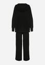 Czarny Komplet z Wełną i Bawełną Szerokie Spodnie i Rozpinana Bluzka z Kapturem Reikania