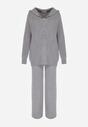 Ciemnoszary Dzianinowy Komplet z Wełną Bluza na Suwak z Kapturem i Spodnie Sewnira