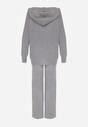 Ciemnoszary Dzianinowy Komplet z Wełną Bluza na Suwak z Kapturem i Spodnie Sewnira