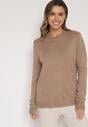 Ciemnobeżowy Casualowy Sweter z Wełną i Bawełną Nedalla