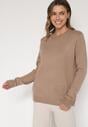 Ciemnobeżowy Casualowy Sweter z Wełną i Bawełną Nedalla