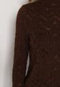 Brązowa Koronkowa Bluzka ze Stójką i Rozszerzanymi Rękawami Nefina