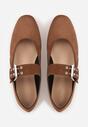 Jasnobrązowe Balerinki Vices ze Skórzaną Wkładką i Szerokim Paskiem ze Sprzączką Rilucea