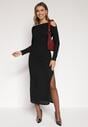 Czarna Dopasowana Sukienka z Metaliczną Ozdobą na Ramieniu Reilara