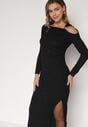 Czarna Dopasowana Sukienka z Metaliczną Ozdobą na Ramieniu Reilara