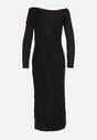 Czarna Dopasowana Sukienka z Metaliczną Ozdobą na Ramieniu Reilara
