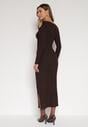 Brązowa Dopasowana Sukienka z Metaliczną Ozdobą na Ramieniu Reilara