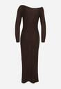Brązowa Dopasowana Sukienka z Metaliczną Ozdobą na Ramieniu Reilara