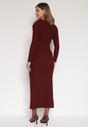 Bordowa Dopasowana Sukienka z Metaliczną Ozdobą na Ramieniu Reilara