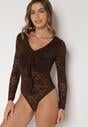 Brązowe Koronkowe Body z Falbanką Vidane