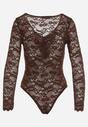 Brązowe Koronkowe Body z Falbanką Vidane