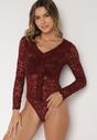 Bordowe Koronkowe Body z Falbanką Vidane