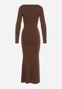 Brązowa Koktajlowa Sukienka z Wiskozą Ozdobiona Metalową Klamrą Refira