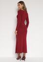 Bordowa Koktajlowa Sukienka z Wiskozą Ozdobiona Metalową Klamrą Refira