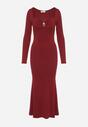 Bordowa Koktajlowa Sukienka z Wiskozą Ozdobiona Metalową Klamrą Refira