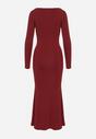 Bordowa Koktajlowa Sukienka z Wiskozą Ozdobiona Metalową Klamrą Refira