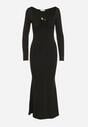 Czarna Koktajlowa Sukienka z Wiskozą i Metaliczną Ozdobą Refare