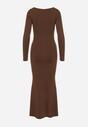 Brązowa Koktajlowa Sukienka z Wiskozą i Metaliczną Ozdobą Refare