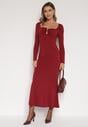 Bordowa Koktajlowa Sukienka z Wiskozą i Metaliczną Ozdobą Refare