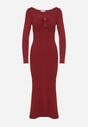 Bordowa Koktajlowa Sukienka z Wiskozą i Metaliczną Ozdobą Refare