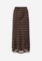 Brązowa Wiskozowa Spódnica z Wysokim Stanem w Kropki z Koronką Monivesa