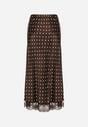 Brązowa Wiskozowa Spódnica z Wysokim Stanem w Kropki z Koronką Monivesa