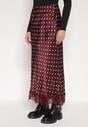 Bordowa Wiskozowa Spódnica z Wysokim Stanem w Kropki z Koronką Monivesa