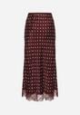 Bordowa Wiskozowa Spódnica z Wysokim Stanem w Kropki z Koronką Monivesa