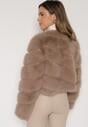 Ciemnobeżowa Krótka Kurtka z Futerkiem na Haftki Loreinda