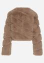 Ciemnobeżowa Krótka Kurtka z Futerkiem na Haftki Loreinda