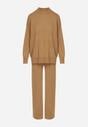 Beżowy Dzianinowy Komplet z Bawełną i Wełną Szerokie Spodnie i Sweter Golf Valefessa