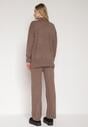 Ciemnobeżowy Dzianinowy Komplet z Bawełną i Wełną Szerokie Spodnie i Sweter Golf Valefessa