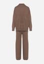 Ciemnobeżowy Dzianinowy Komplet z Bawełną i Wełną Szerokie Spodnie i Sweter Golf Valefessa
