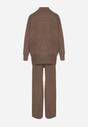 Ciemnobeżowy Dzianinowy Komplet z Bawełną i Wełną Szerokie Spodnie i Sweter Golf Valefessa