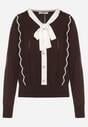 Brązowy Sweter z Wiskozą Ozdobiony Kokardą Eleganckimi Guzikami i Kontrastowymi Detalami Miariel