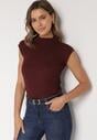 Bordowy Marszczony Top z Bawełny i Wiskozy z Półgolfem Zetalia