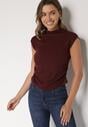 Bordowy Marszczony Top z Bawełny i Wiskozy z Półgolfem Zetalia