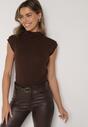 Brązowy Marszczony Top z Bawełny i Wiskozy z Półgolfem Zetalia