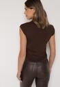Brązowy Marszczony Top z Bawełny i Wiskozy z Półgolfem Zetalia