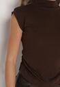 Brązowy Marszczony Top z Bawełny i Wiskozy z Półgolfem Zetalia