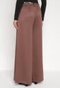 Brązowe Spodnie o Szerokim Kroju Ozdobione Paskiem Tusrina