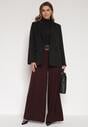 Bordowe Bawełniane Szerokie Spodnie Garniturowe z Wysokim Stanem i Paskiem Tusamia