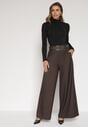 Brązowe Bawełniane Szerokie Spodnie Garniturowe z Wysokim Stanem i Paskiem Tusamia